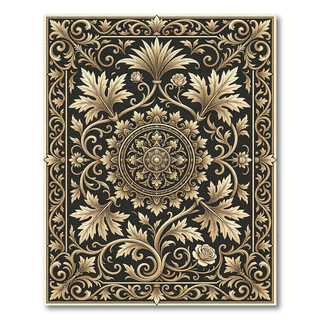 Golden Baroque Floral Medallion Rug