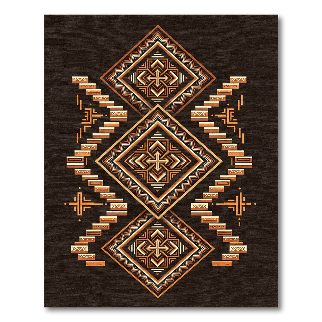 Geometric Diamond Steps Ochre Rug