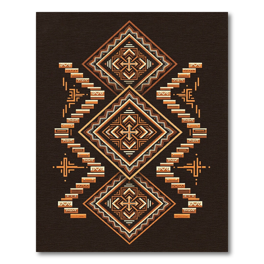 Geometric Diamond Steps Ochre Rug