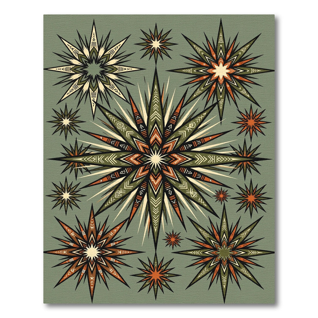 Sage Green Celestial Geometric Star Array Rug