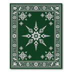 Deep Green Snowflakes Floral Border Rug