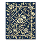 Cream Roses Trellis Navy Rug