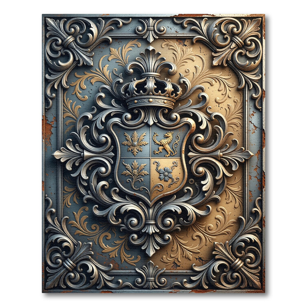 Ornate Golden Royal Crest Medallion Rug