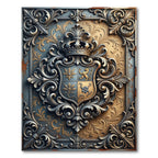 Ornate Golden Royal Crest Medallion Rug