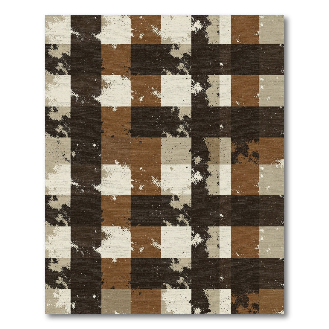 Distressed Earthy Toned Plaid Block Tile Rug
