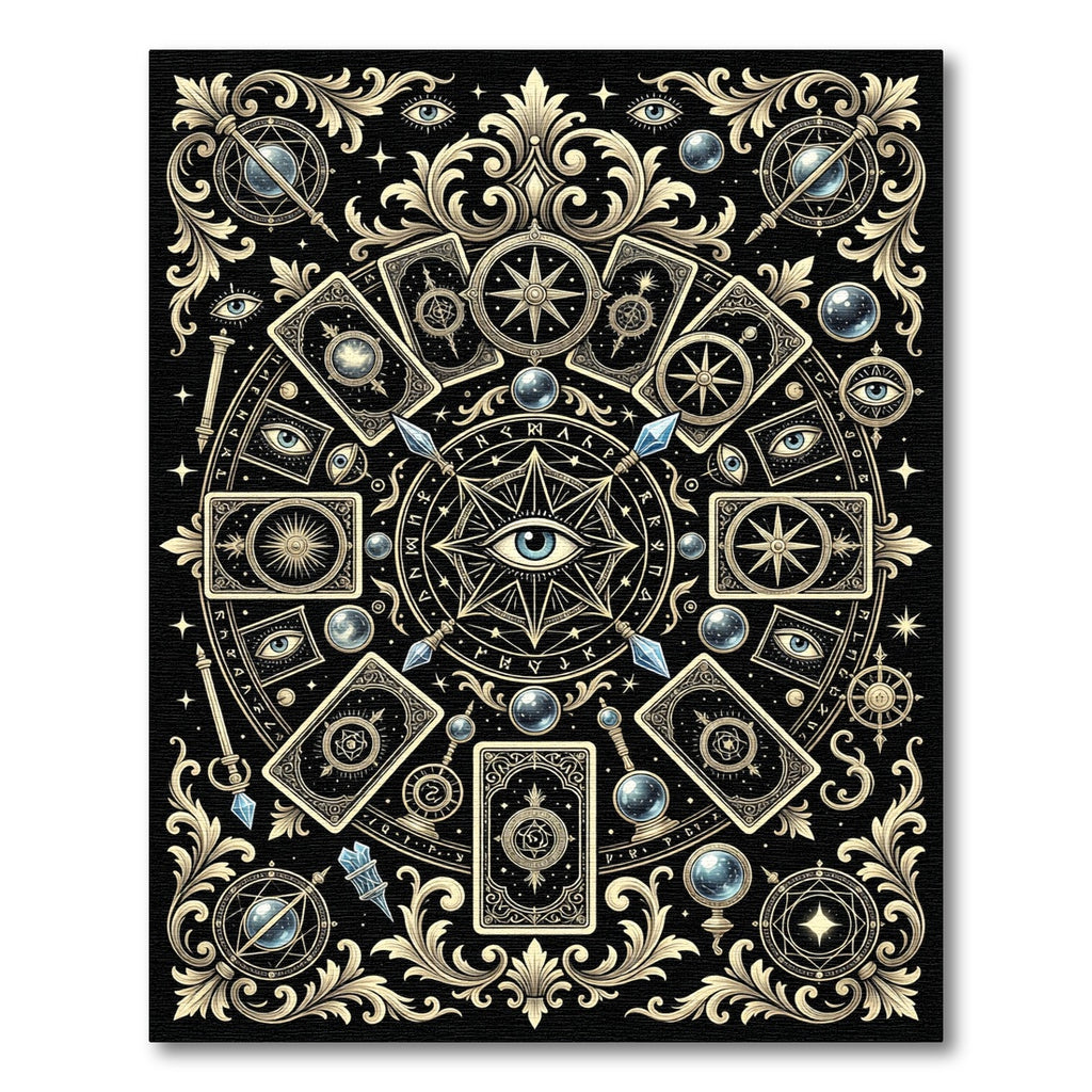 Mystical Celestial Tarot Eye Black Gold Rug