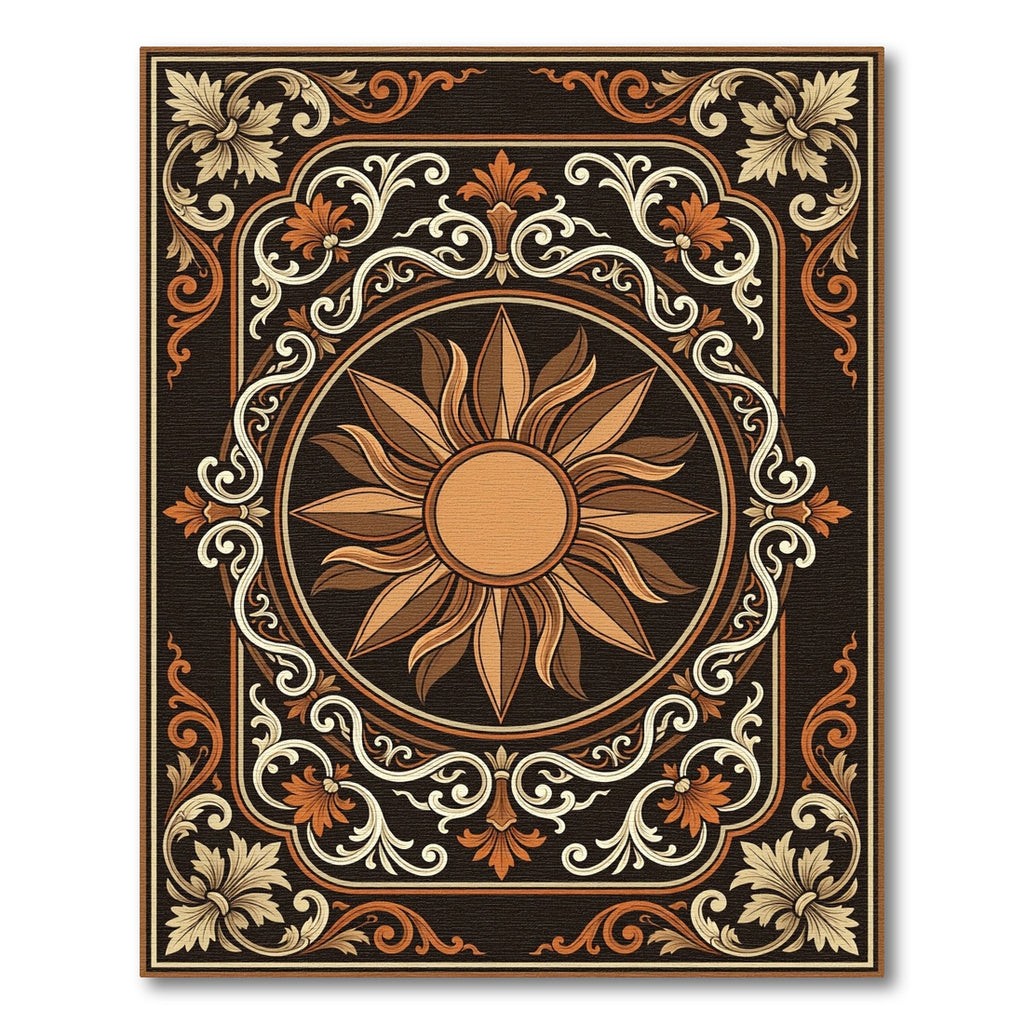Ornate Sunburst Floral Frame Rug