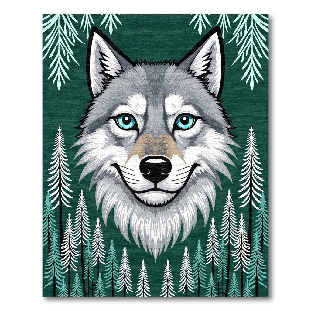 Gray Wolf Forest Scene Rug