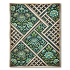 Teal Lattice Chrysanthemum Floral Trellis Rug