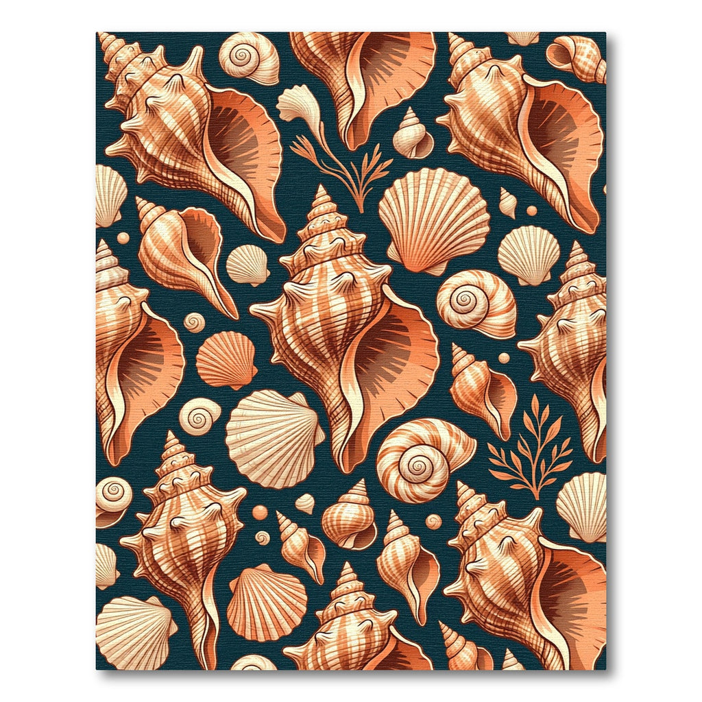Seashell Shoreline Deep Navy Beach Artwork Rug