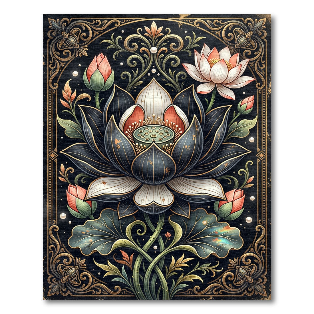 Gilded Black Lotus Botanical Art Rug