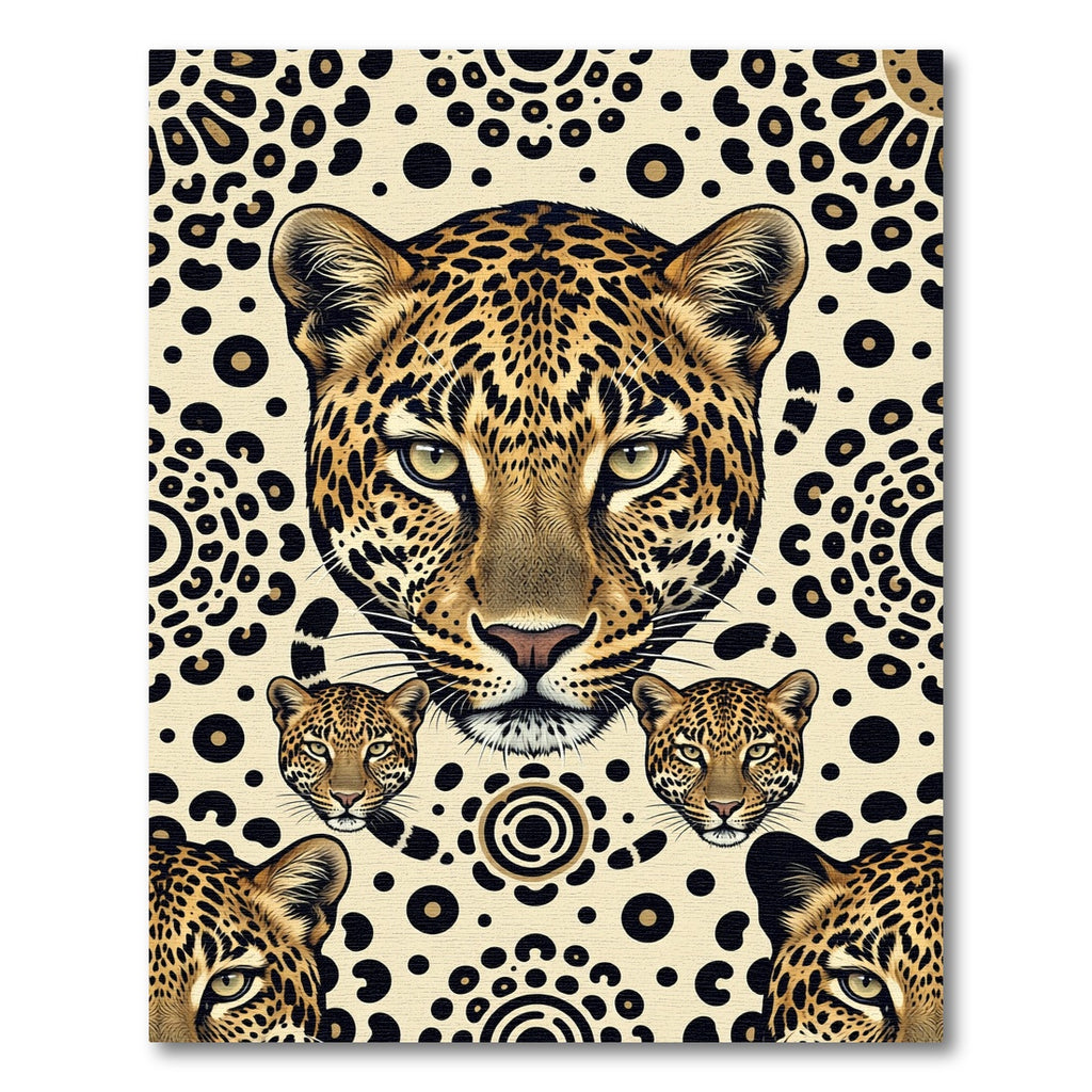 Bold Leopard Faces Cream Background Rug