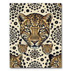 Bold Leopard Faces Cream Background Rug