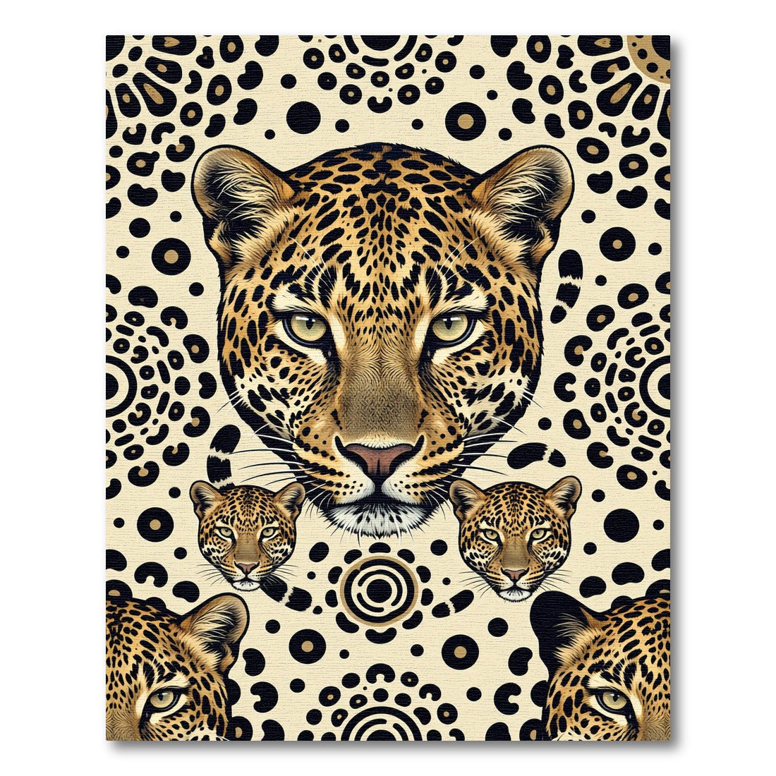 Bold Leopard Faces Cream Background Rug