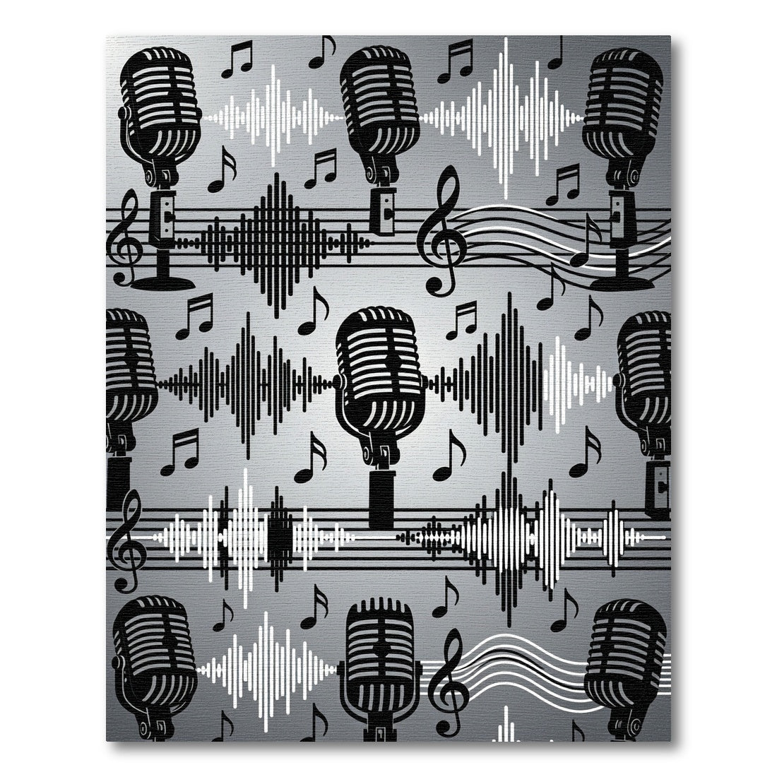 Monochrome Vintage Microphone Musical Note Accord Rug