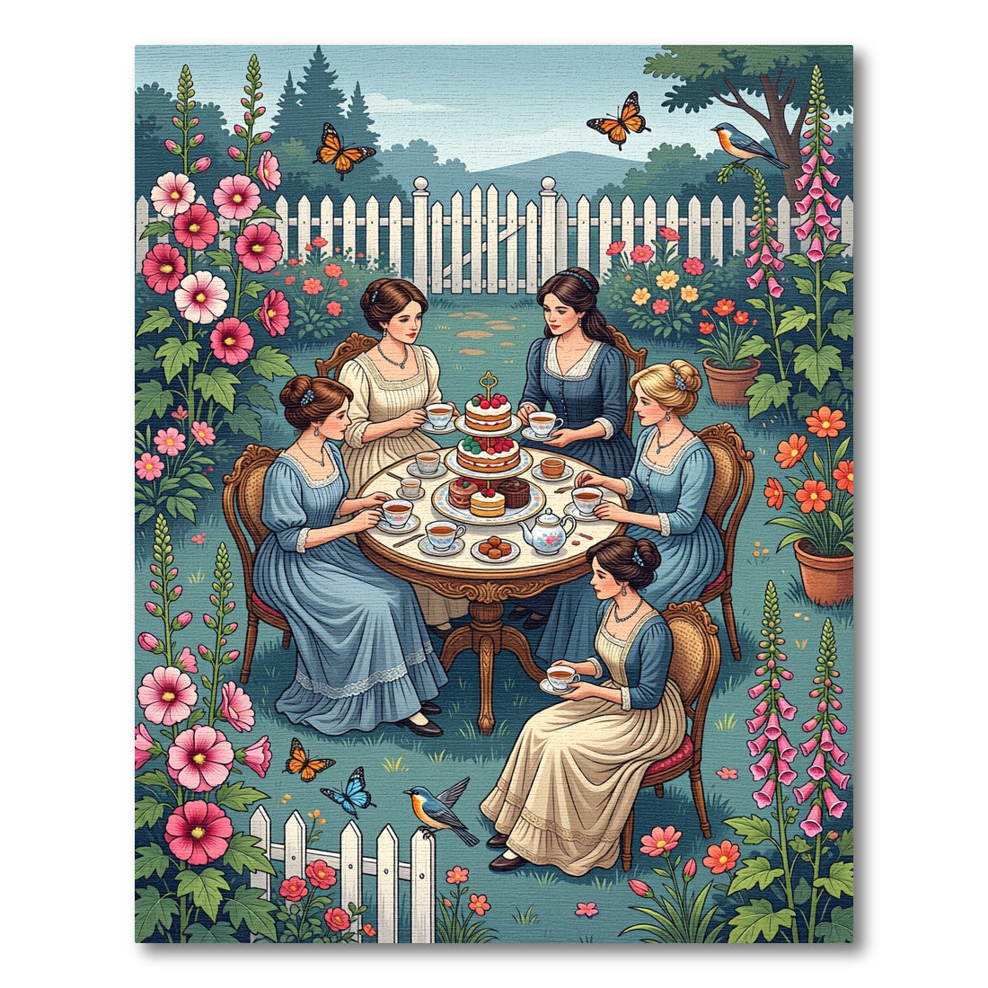 Whimsical Garden Tea Party Floral Rug