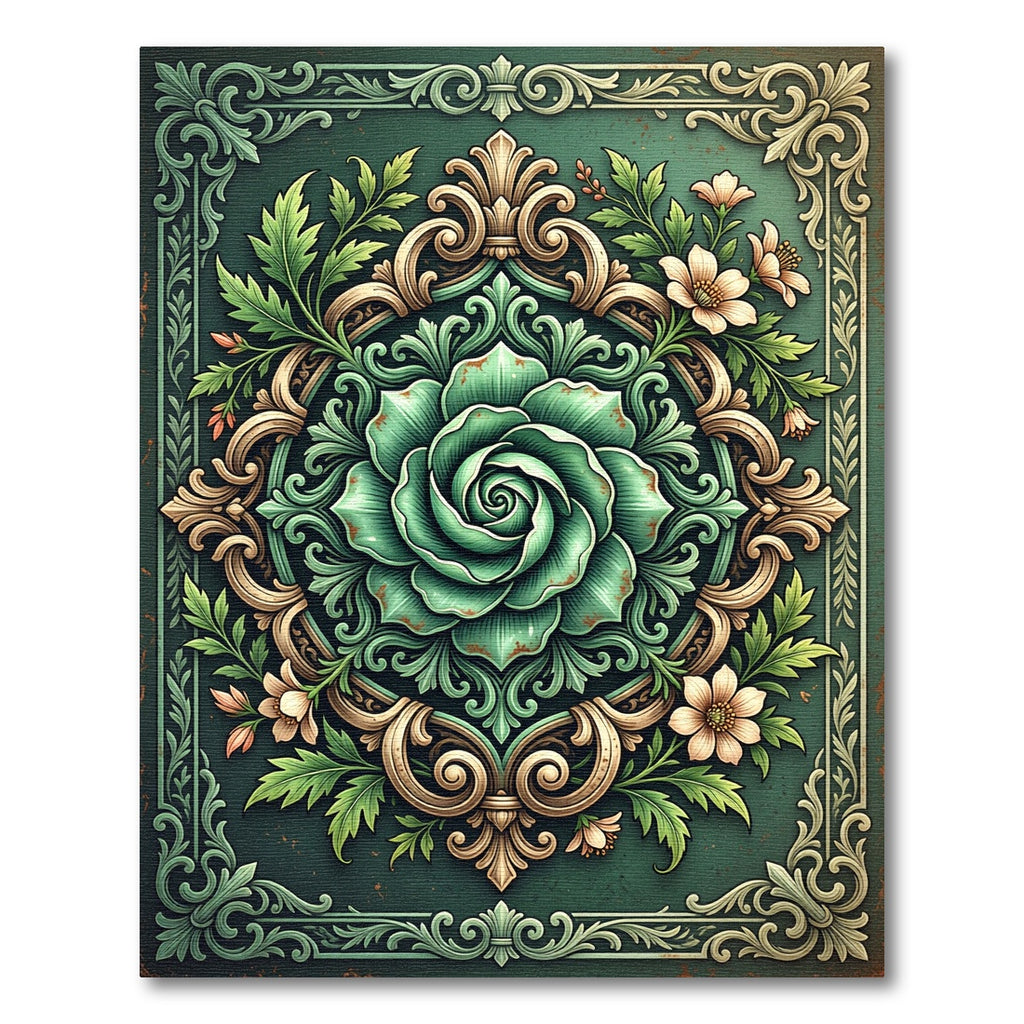 Emerald Green Floral Crest Rug