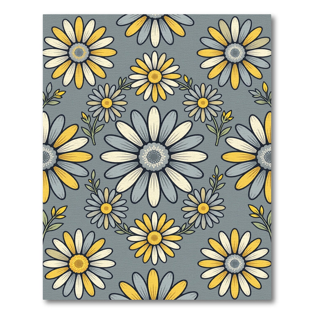 Yellow and Blue Daisy Floral Tile Rug