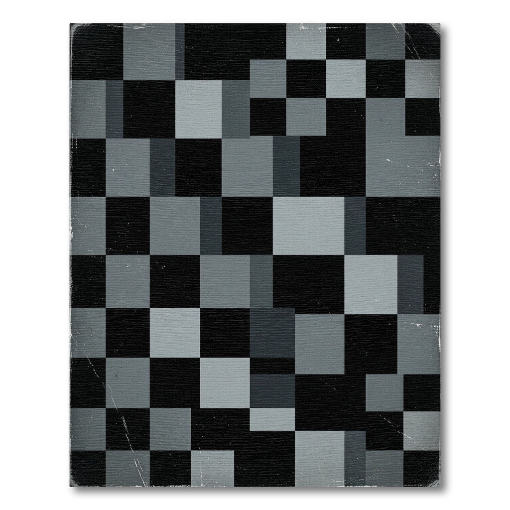 Modern Charcoal Black Pixel Geometric Grid Rug