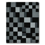 Modern Charcoal Black Pixel Geometric Grid Rug