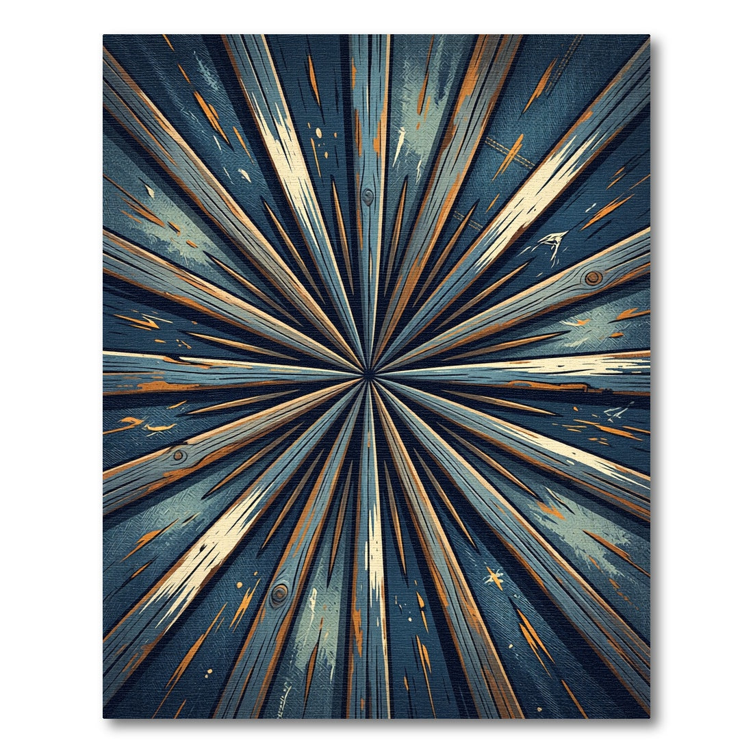 Radiating Blue Golden Wood Burst Rug