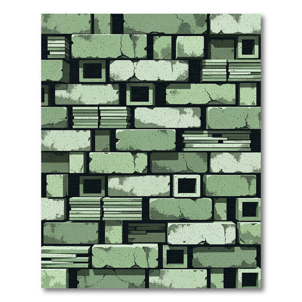 Aged Green Brick Wall Composition Rug