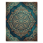 Ornate Teal Gold Medallion Mandala Rug