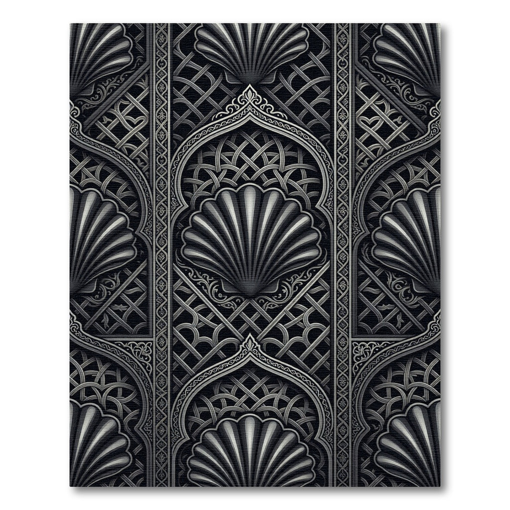 Monochrome Ornate Shell Lattice Arch Rug