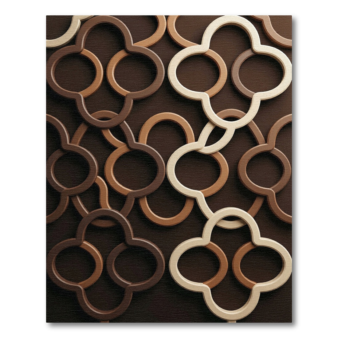 Sculpted Earthy Brown Interlocking Geometric Ring Rug