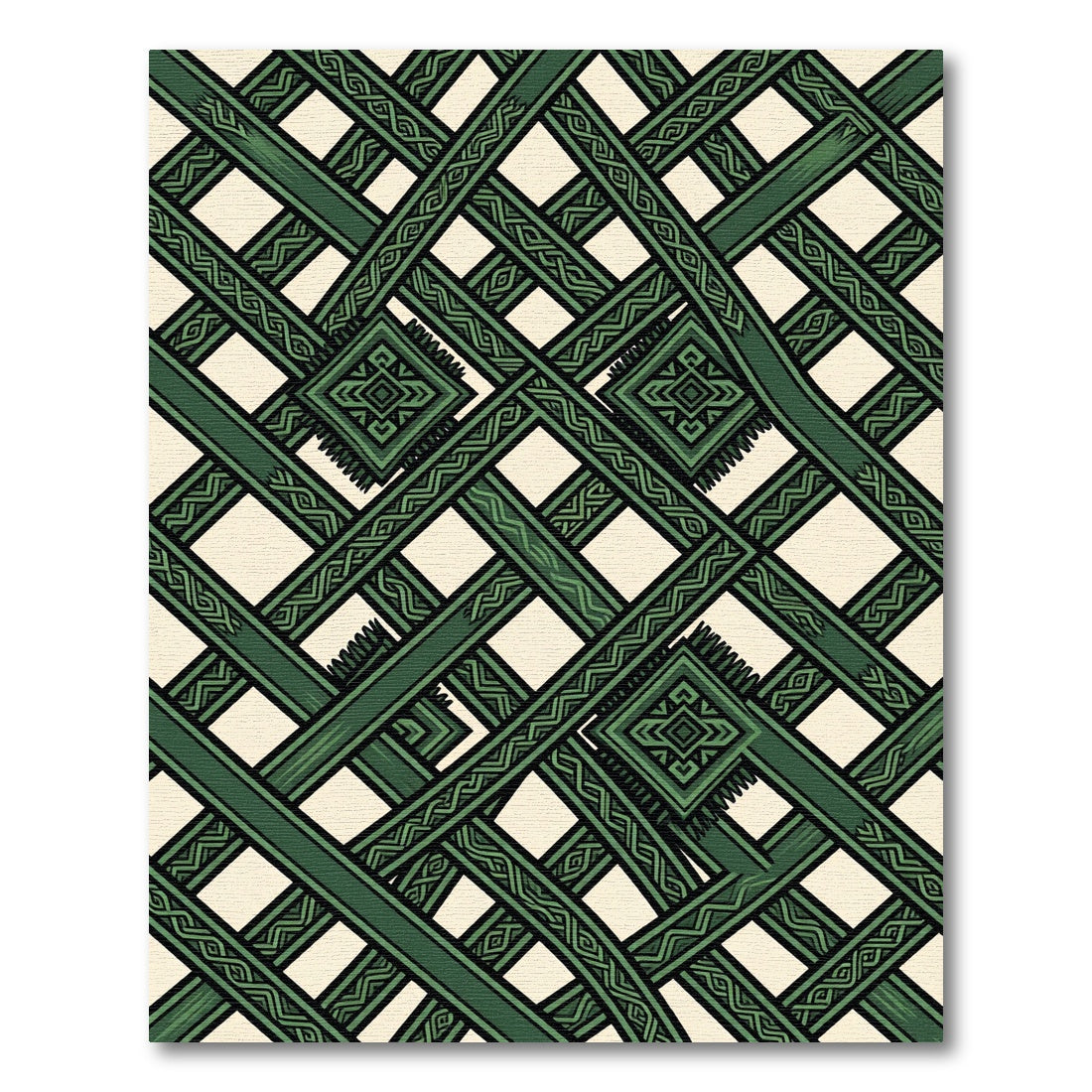 Geometric Emerald Interlocking Lattice Weave Rug