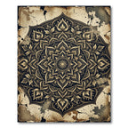 Vintage Golden Mandala Distressed Black Art Rug