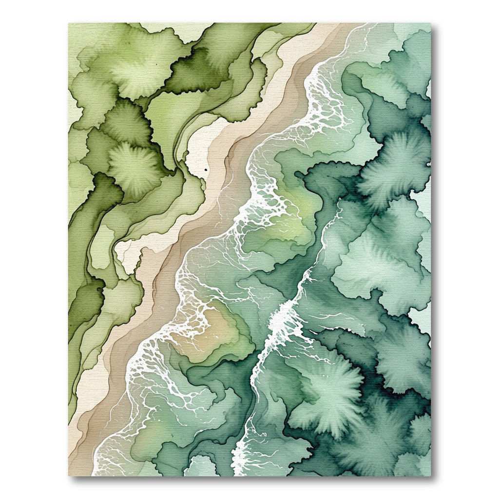 Ethereal Sage Green Coastal Abstract Art Rug