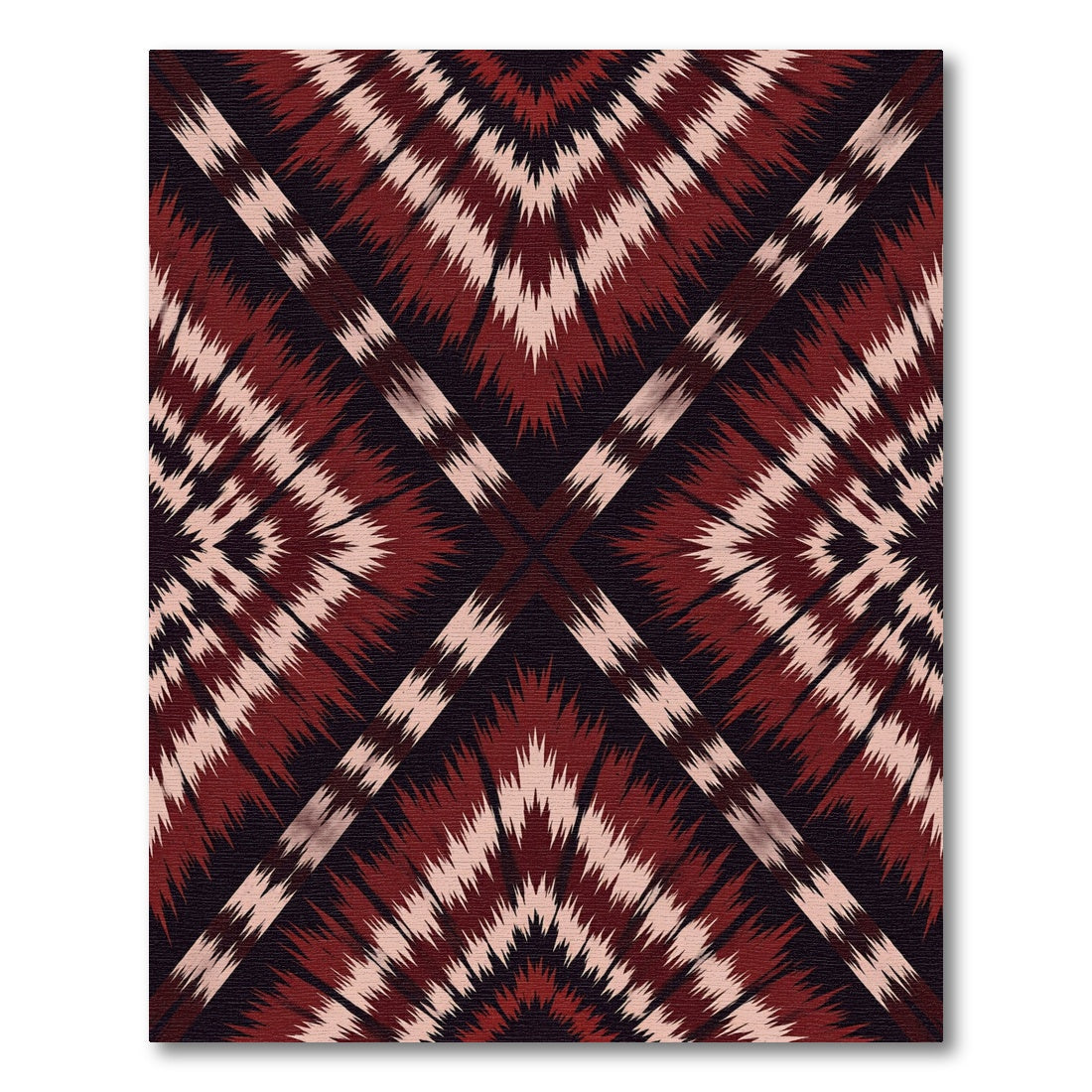 Bold Crimson Geometric Ikat Diamond Rug