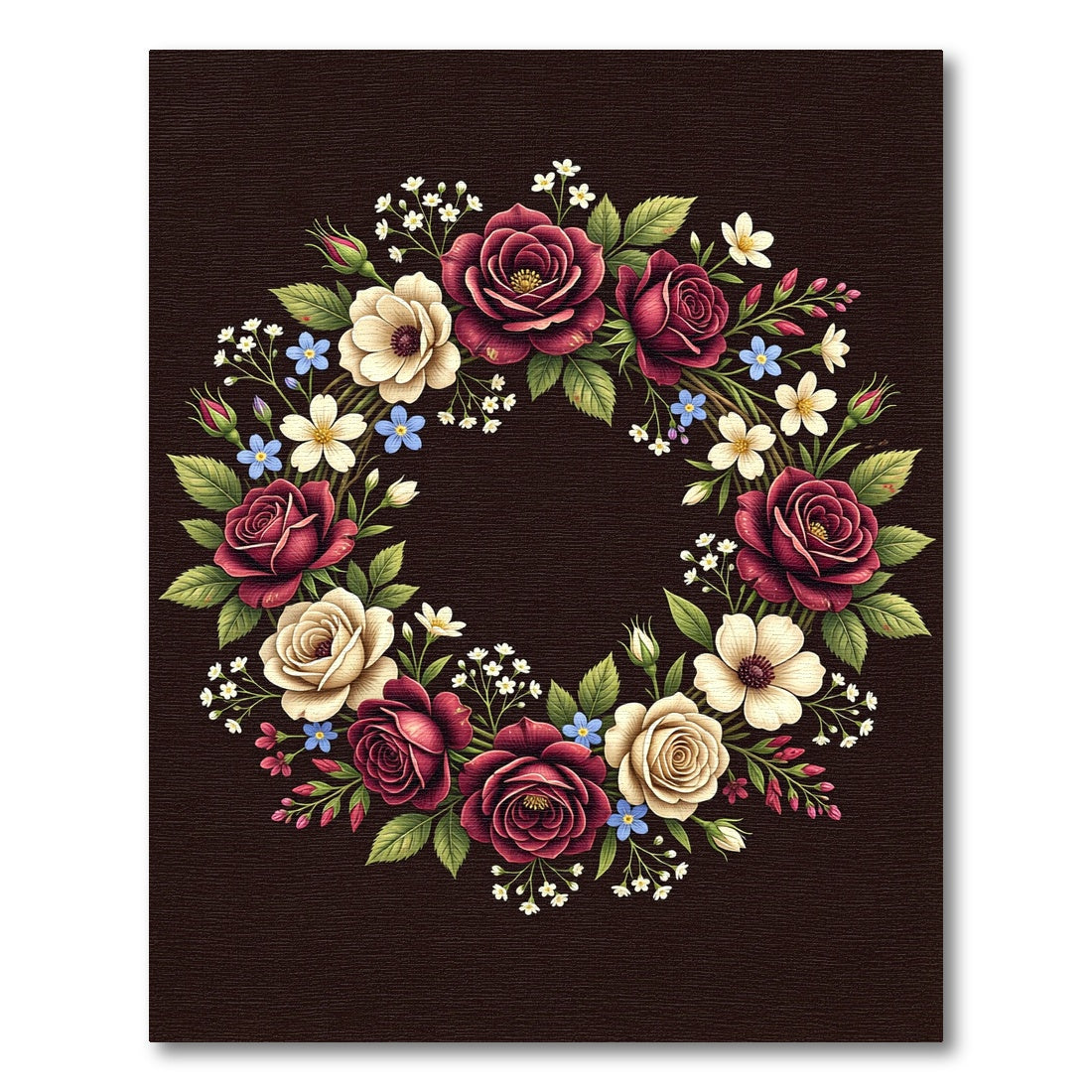 Deep Crimson Rose Floral Wreath Rug