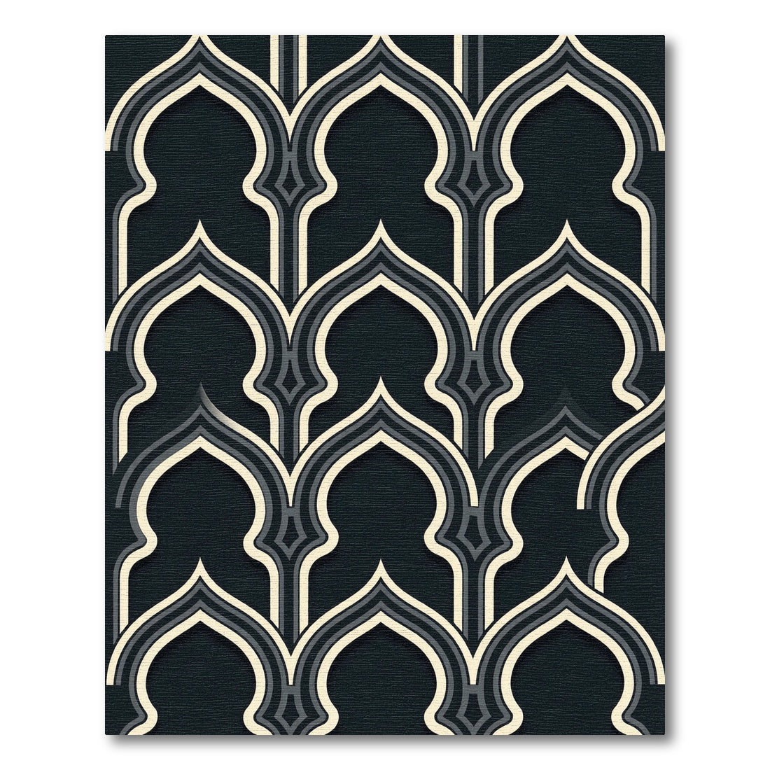 Arched Charcoal and Slate Geometric Overlay Rug