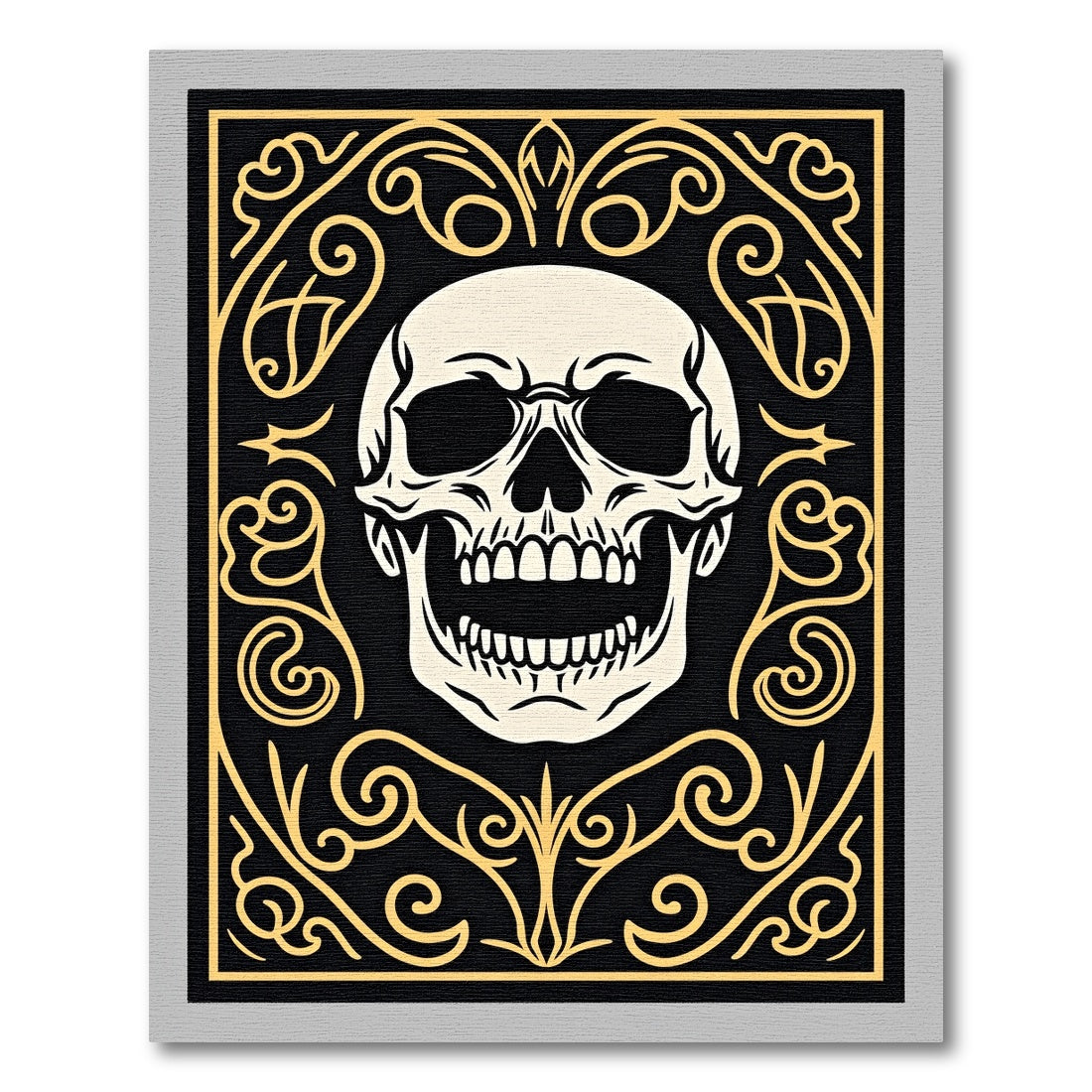 Black Gold Skull Ornamental Flourish Rug