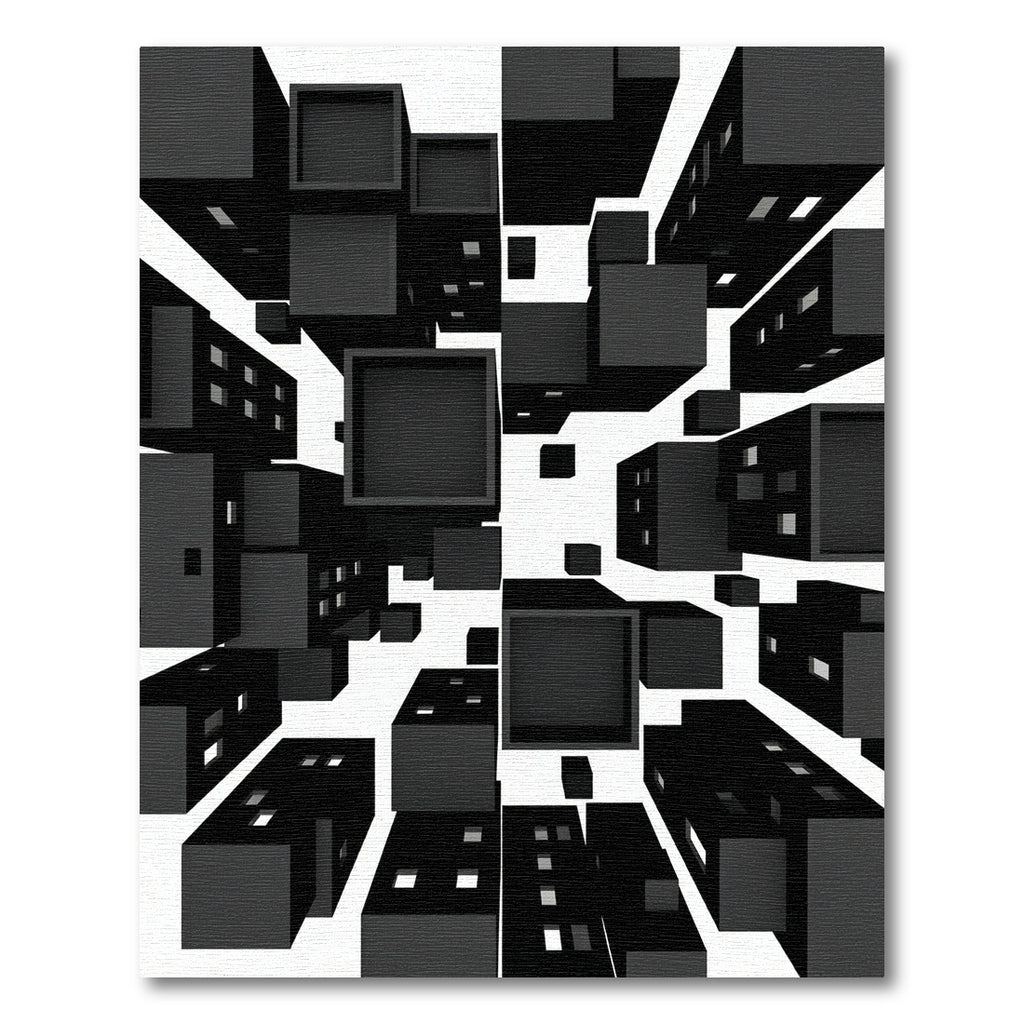 Monochromatic Abstract Geometric Cityscape Blocks Rug