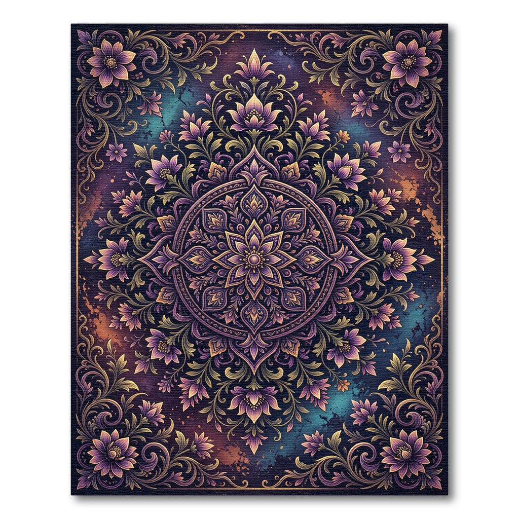 Enchanting Purple Floral Mandala Medallion Rug