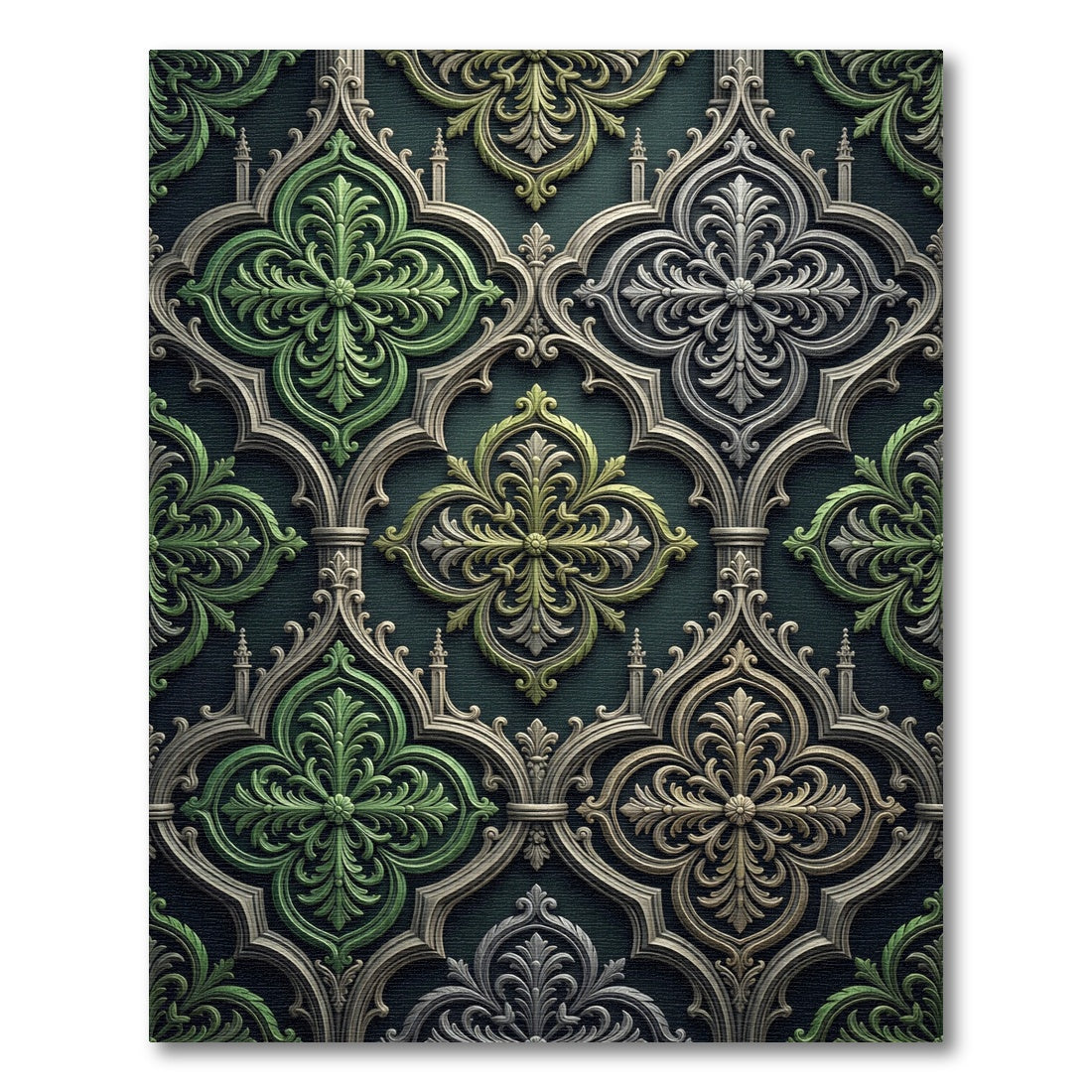 Ornate Emerald Damask Gothic Tile Rug