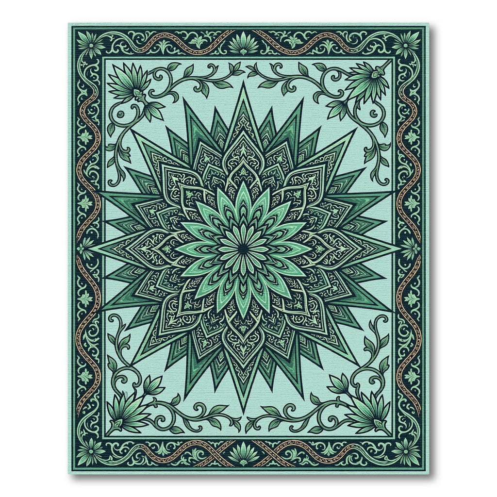 Emerald Verdant Starburst Ornamental Medallion Rug