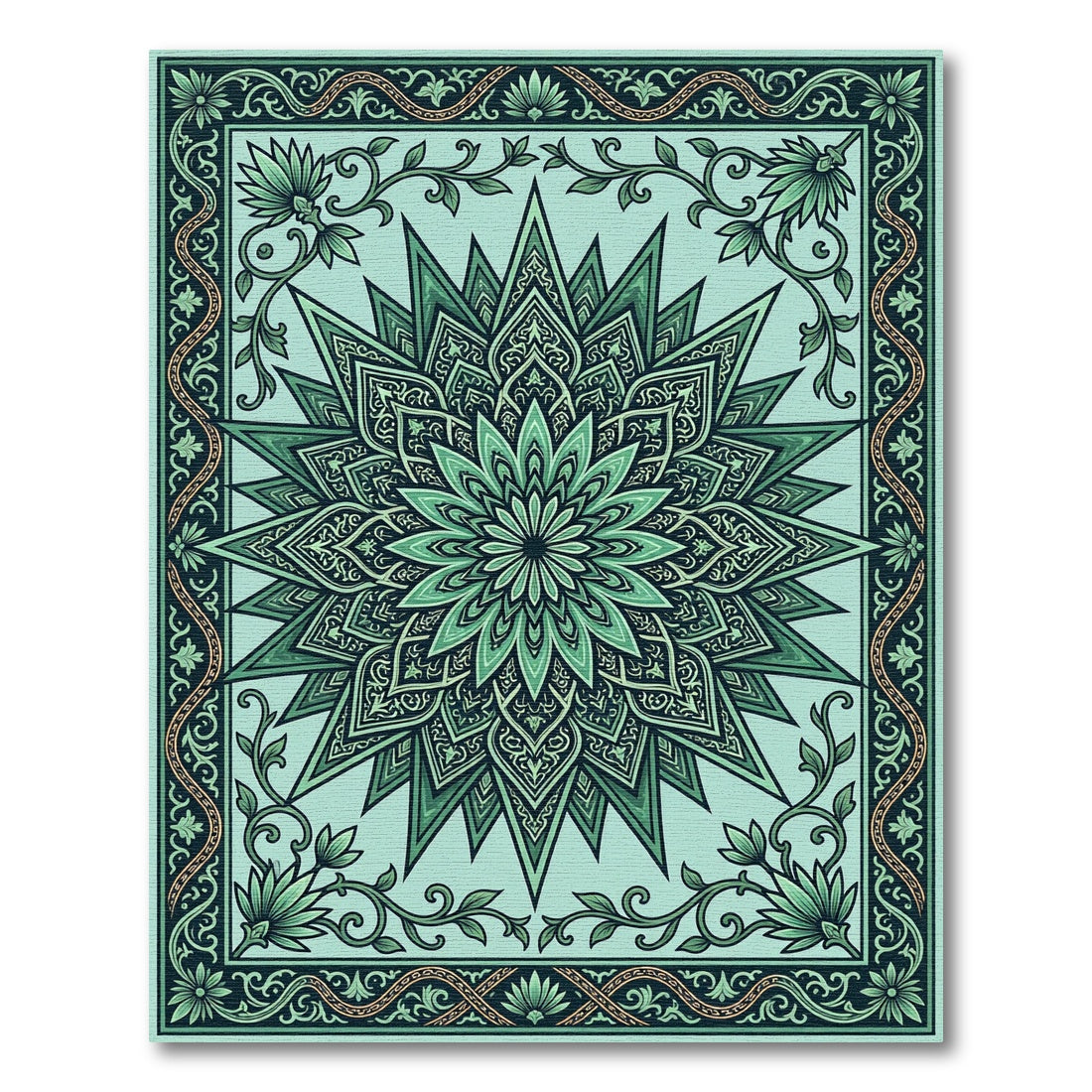 Emerald Verdant Starburst Ornamental Medallion Rug