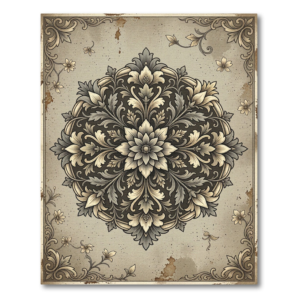 Vintage Floral Damask Medallion Rug