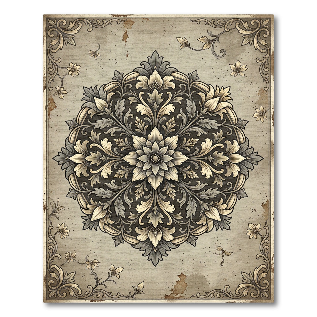 Vintage Floral Damask Medallion Rug
