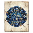 Blue Floral Barn Cottage Medallion Rug