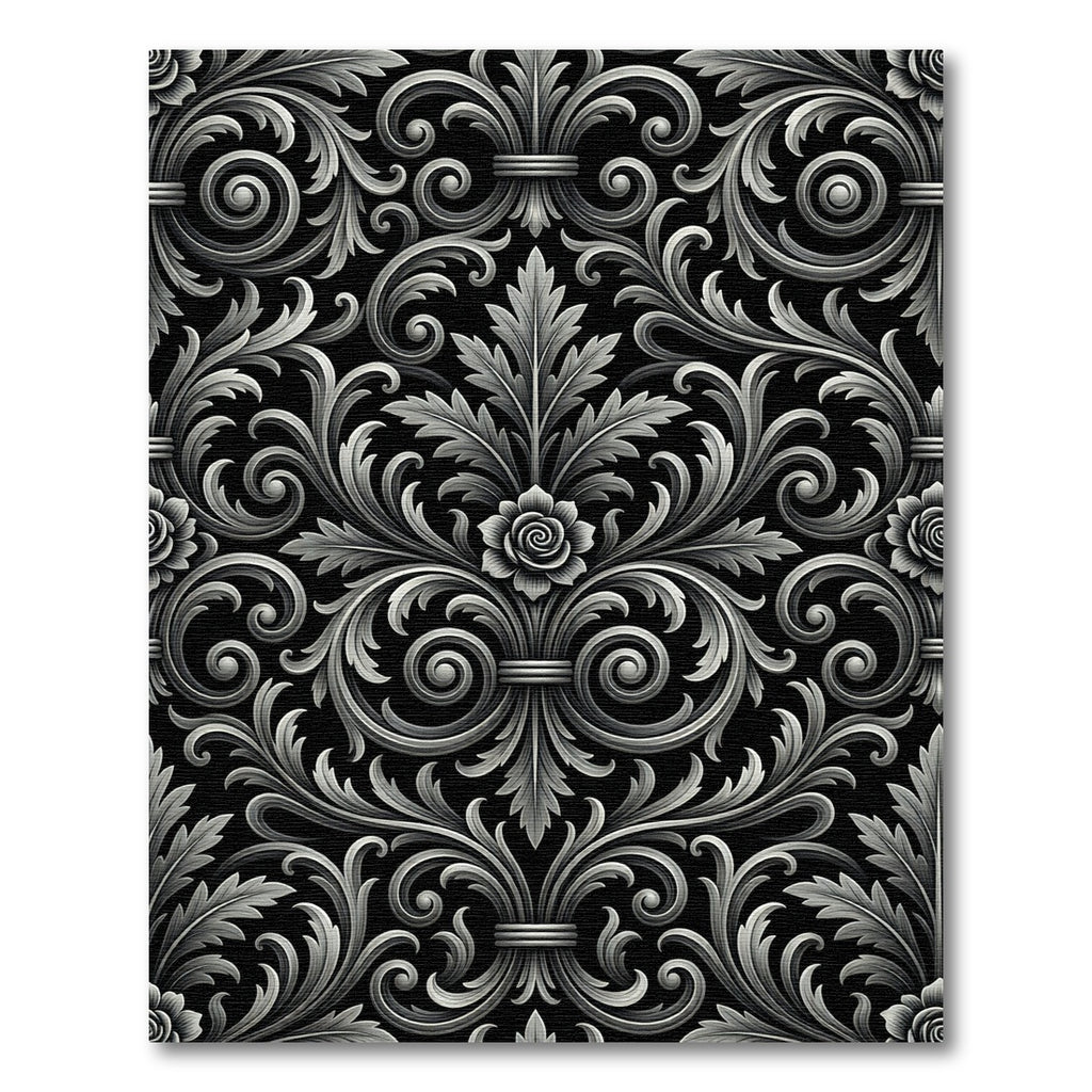 Ornate Gray Scroll Leaf Floral Rug