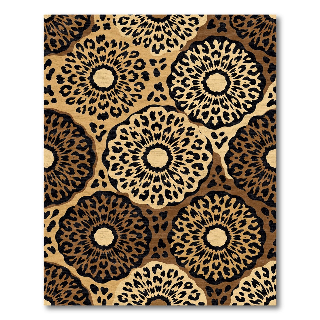 Brown Leopard Print Sunburst Round Rug