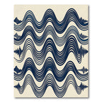 Navy Blue Abstract Wavy Linear Rug
