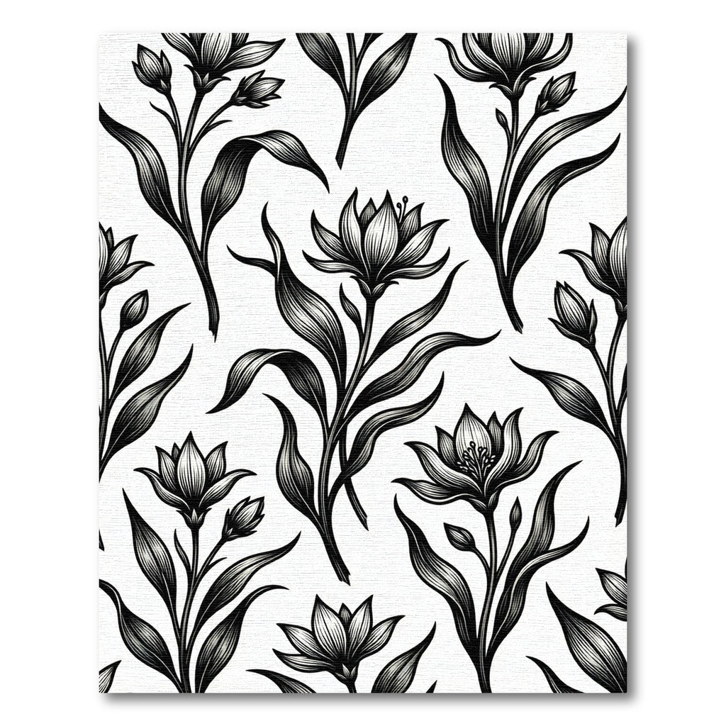 Elegant Monochrome Floral Botanical Illustration Rug
