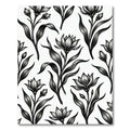 Elegant Monochrome Floral Botanical Illustration Rug