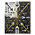 Monochrome Gold Abstract Geometric Arrow Composition Rug